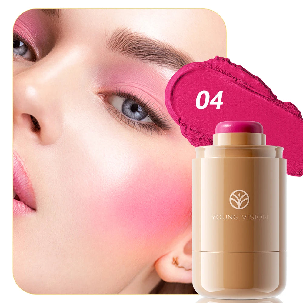 Powder blusher stick, natural 6 color, matte, portable, lip and cheek pocket, rouge cream