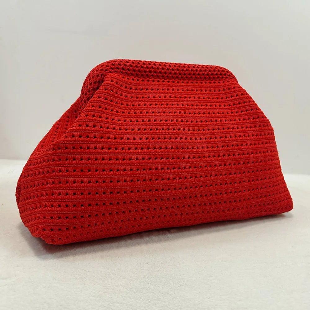 Trendy Solid Color Women Beach Clutch Bag Large Capacity Hollow Out Banquet Bag Soft Elastic Dumpling Purse Summer Season