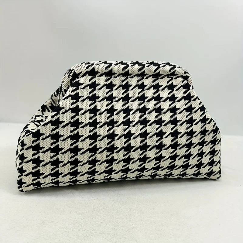 New high-end multi-functional knitted houndstooth Shoulder bag