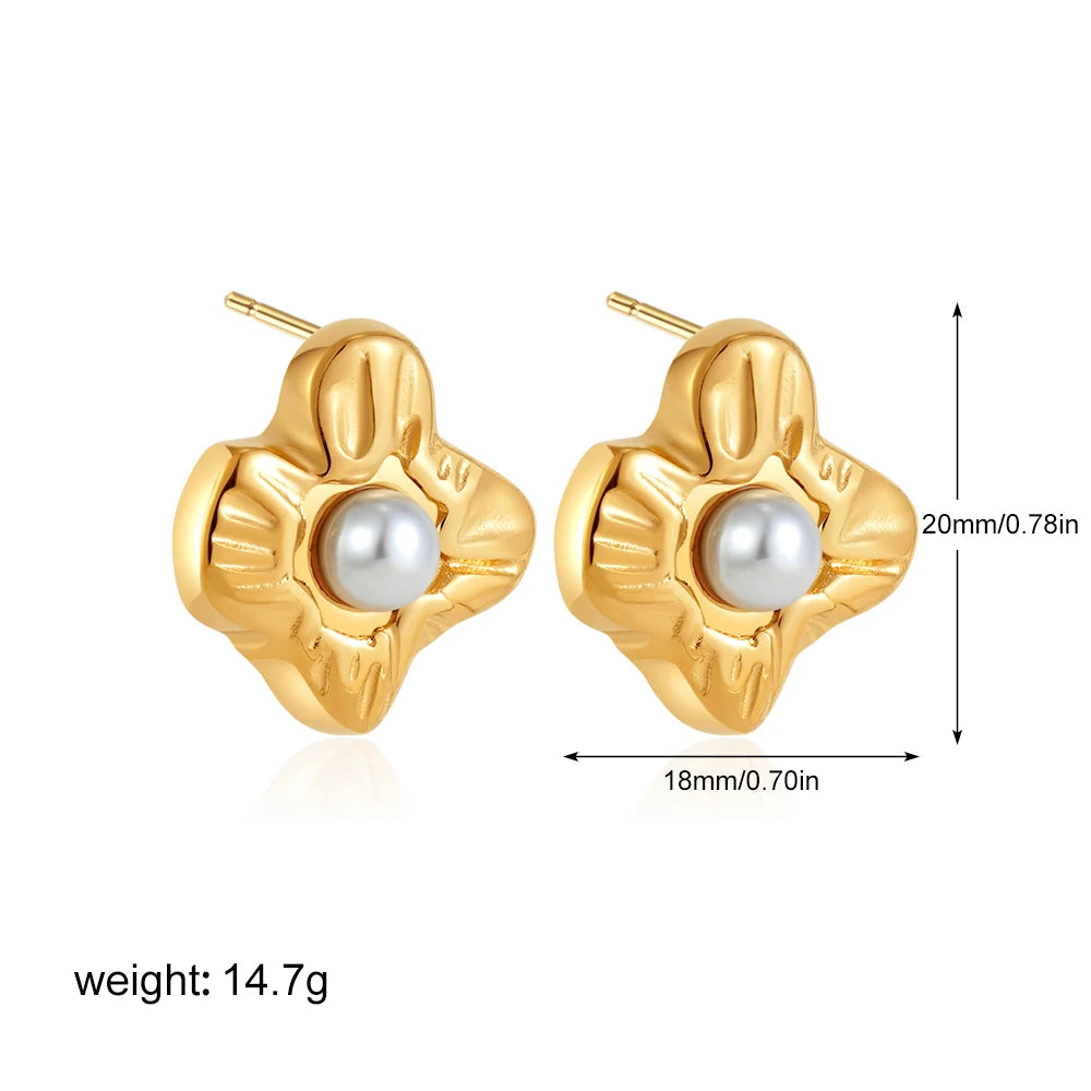 Elegant Stainless Gold Plated Pearl Steel Earrings for Women