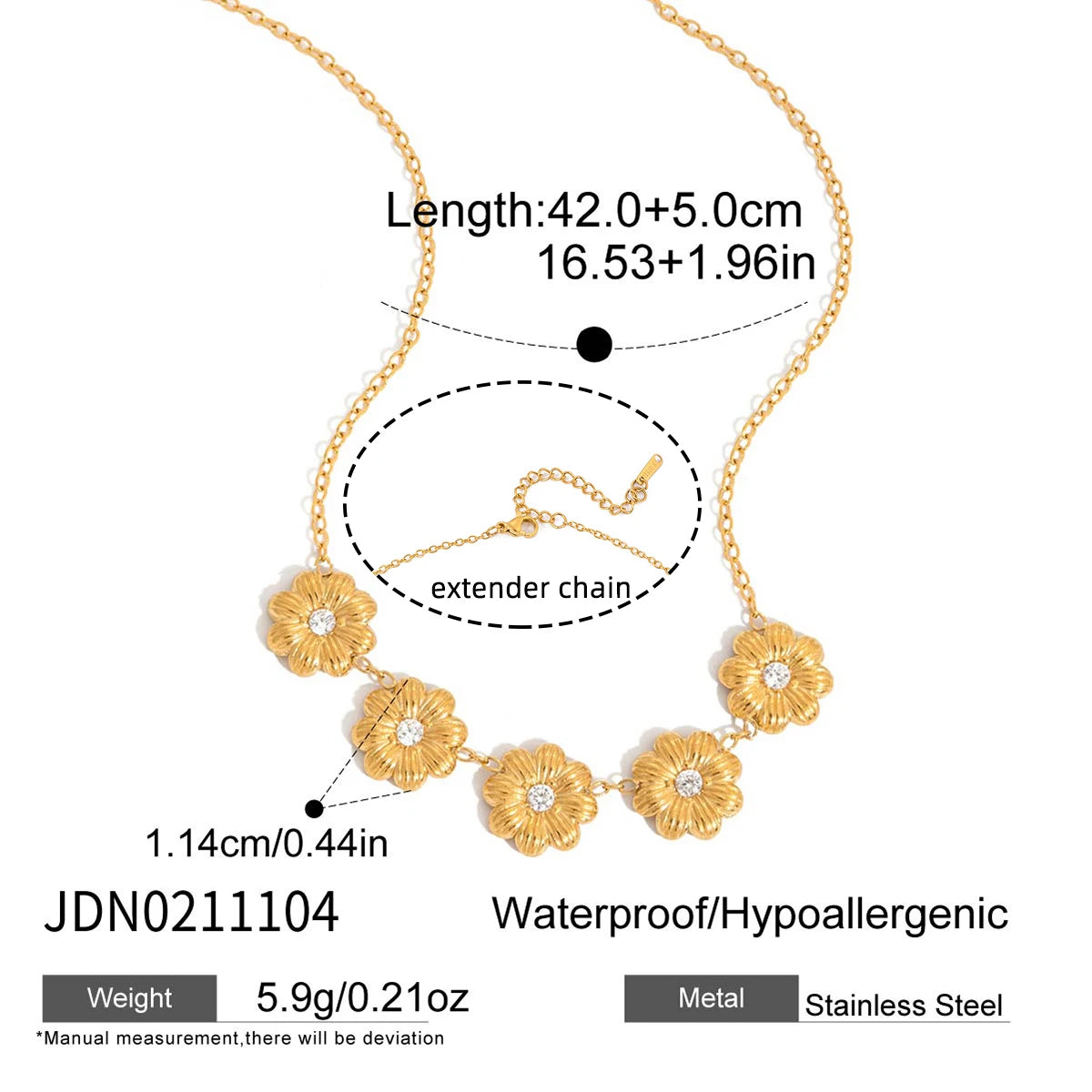 Sweet Flower Pendant Y-Shape Necklace Women's 18K Gold Plated Stainless