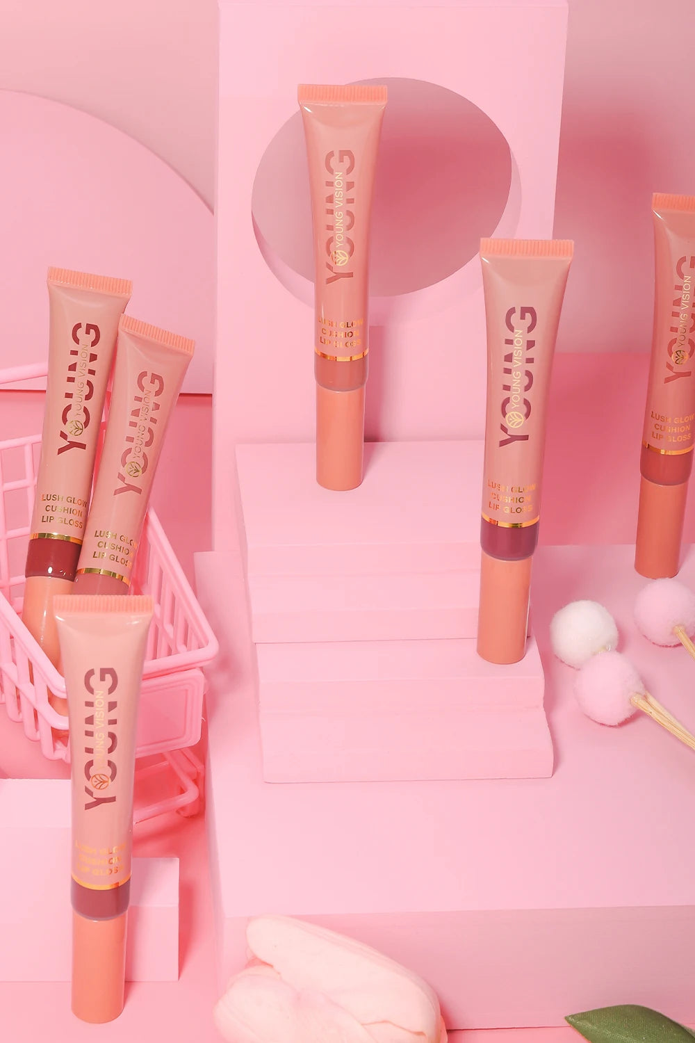 Liquid Water Brightening Lip 6 Color Plush Brush Head Squeezing Lip Color Moisturizing Lip Glaze
