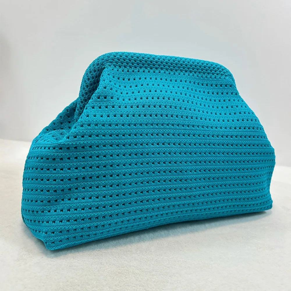 Trendy Solid Color Women Beach Clutch Bag Large Capacity Hollow Out Banquet Bag Soft Elastic Dumpling Purse Summer Season