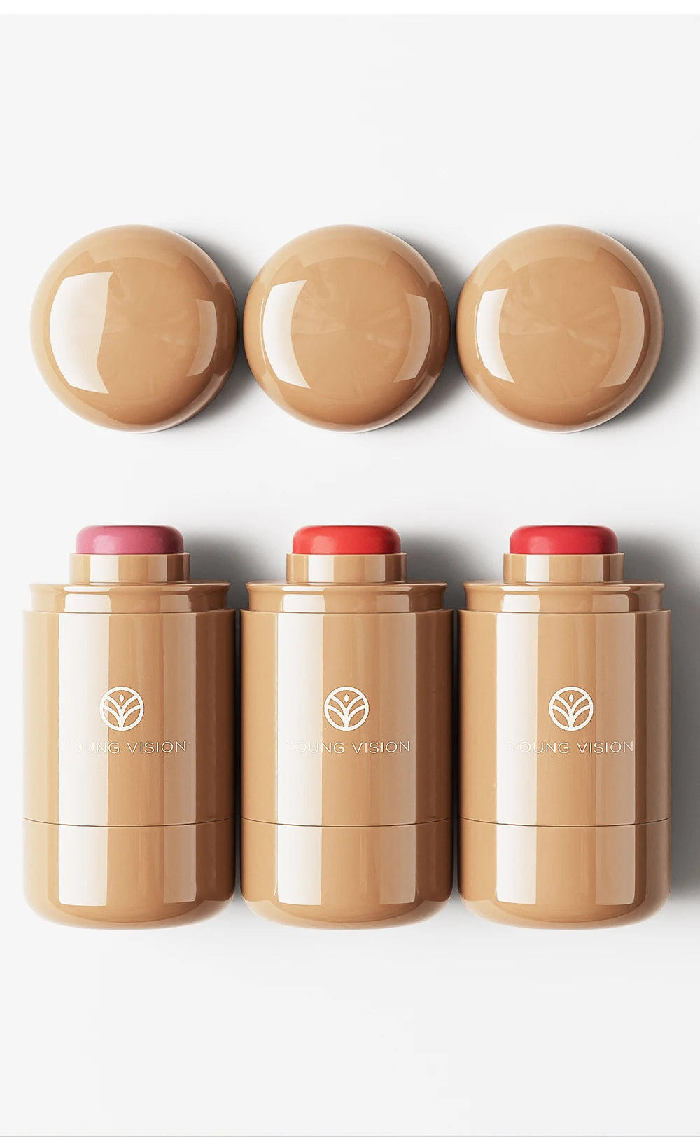 Powder blusher stick, natural 6 color, matte, portable, lip and cheek pocket, rouge cream