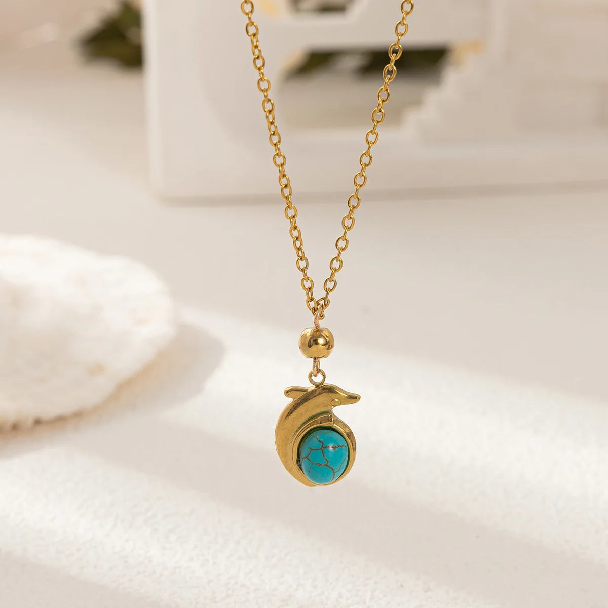 Stainless Steel Sea Turtle Necklaces Dolphin Shell Pendant for Women