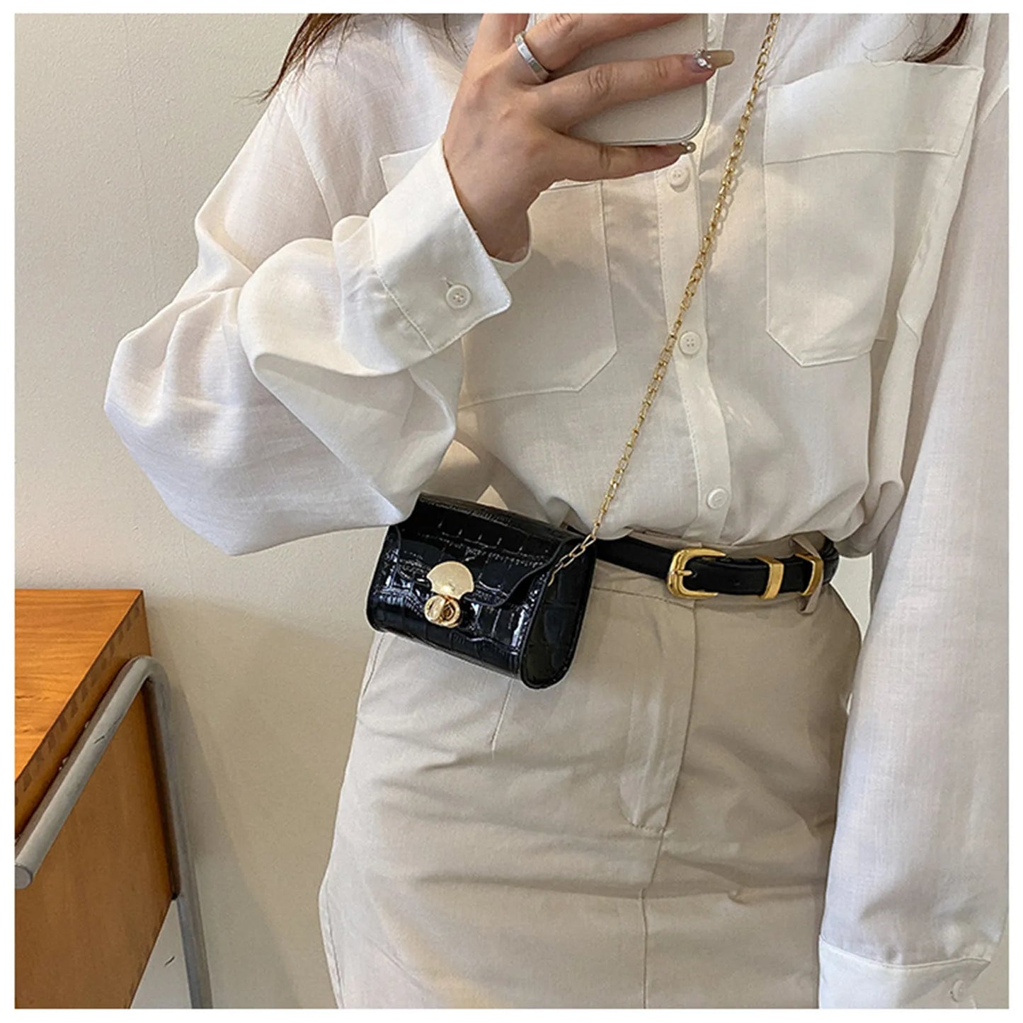 Style Fashion Women'S One Shoulder Crossbody Bag Classic Small Square Bag Girls' Mini Simple Wallet Lipstick Pocket