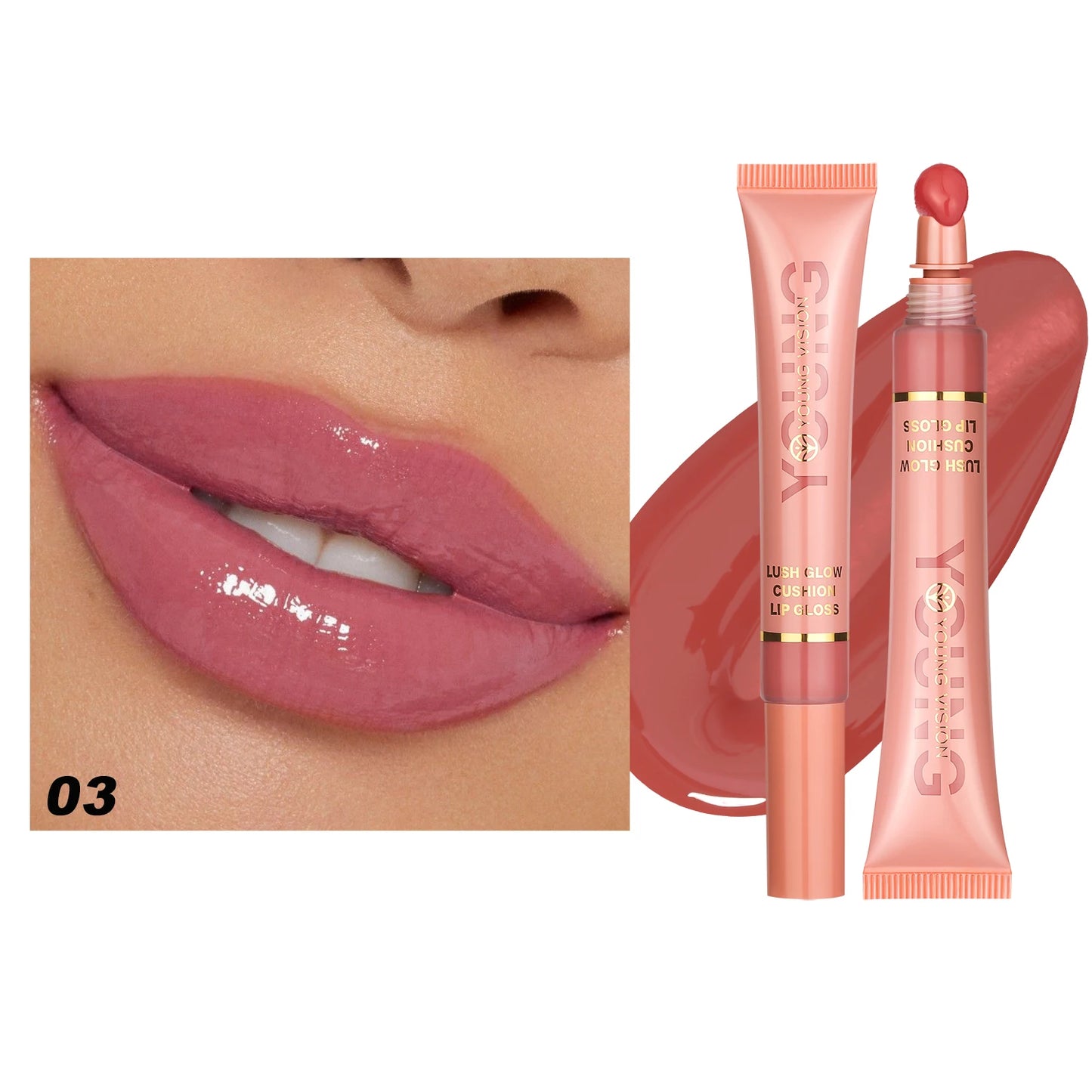 Liquid Water Brightening Lip 6 Color Plush Brush Head Squeezing Lip Color Moisturizing Lip Glaze