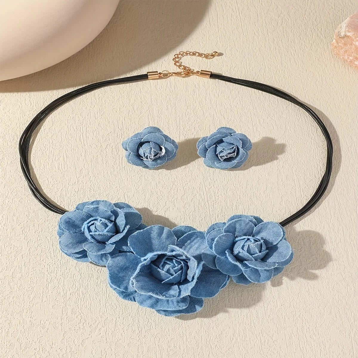 Set of 3 Fashionable Style Design Retro Denim Necklace Set Women's Jewelry