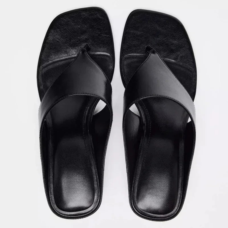 Fashion Brand High Heels Slippers Women Square Toe
