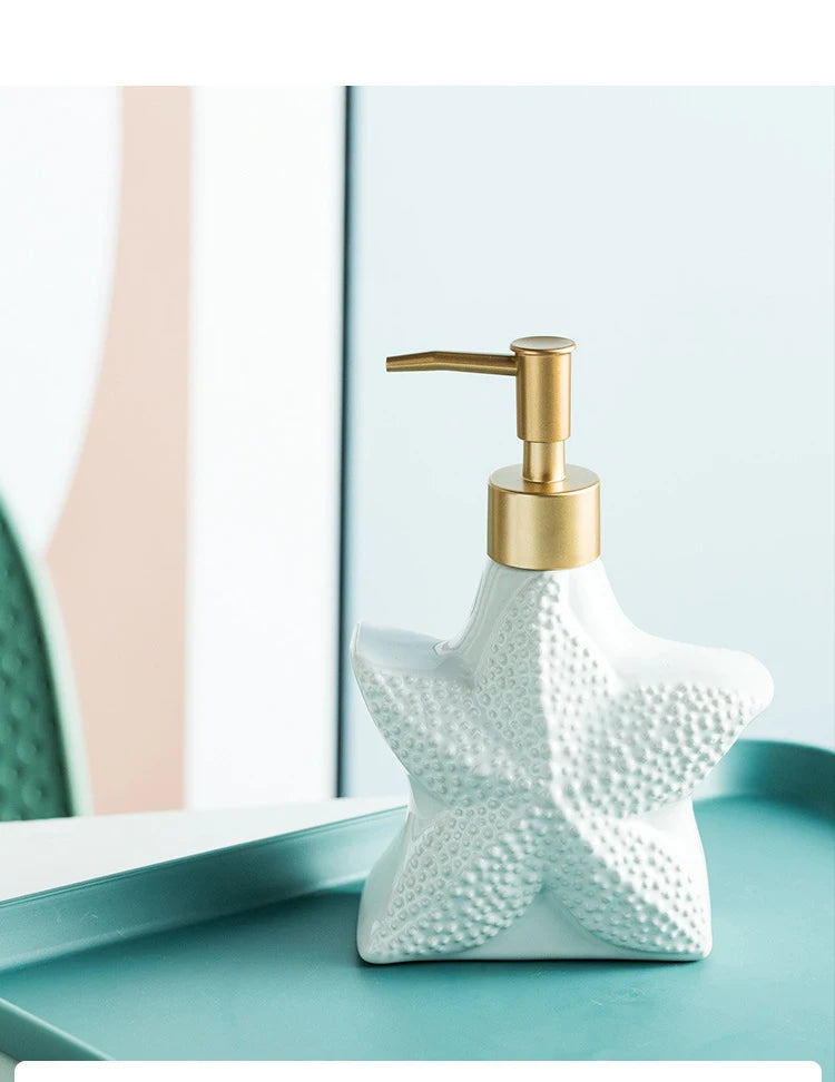 Porcelain Bathroom Set Bathroom Ceramic Starfish Shell Soap Dispenser Gargle Cup Bathroom Accessories Shower Gel Divided Bottle Soap Dish