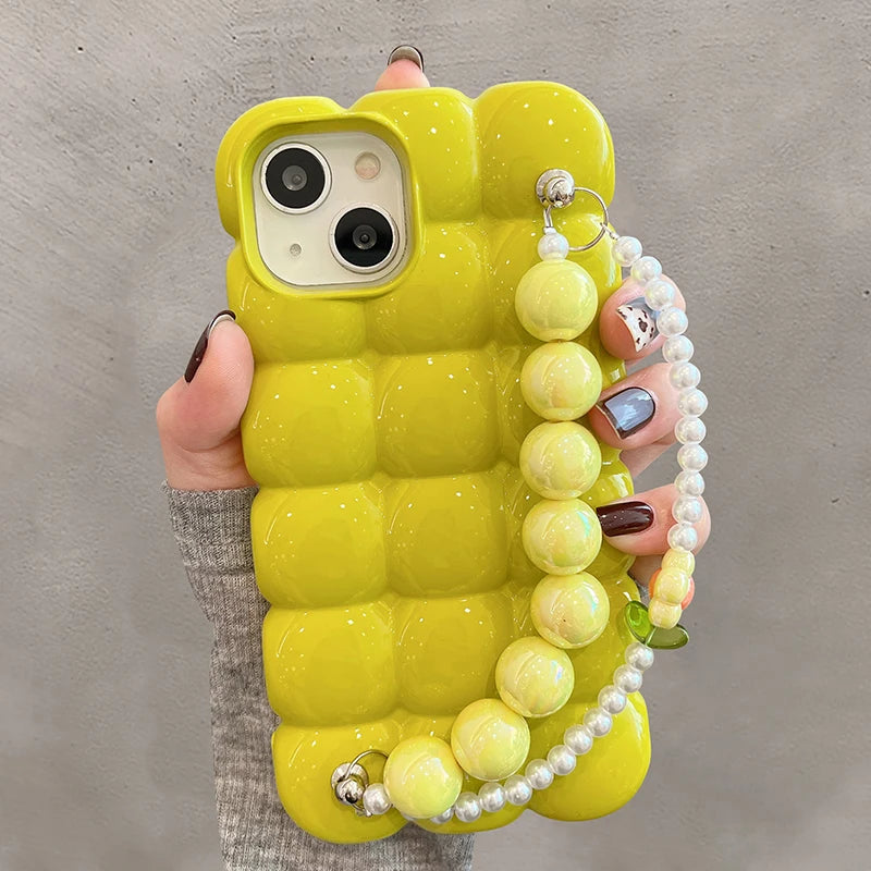 Luxury Pearl Bracelet 3D Ice Lattice Case For iPhone 13 Pro Max 16 15 14 11 12 Phone Back Cover