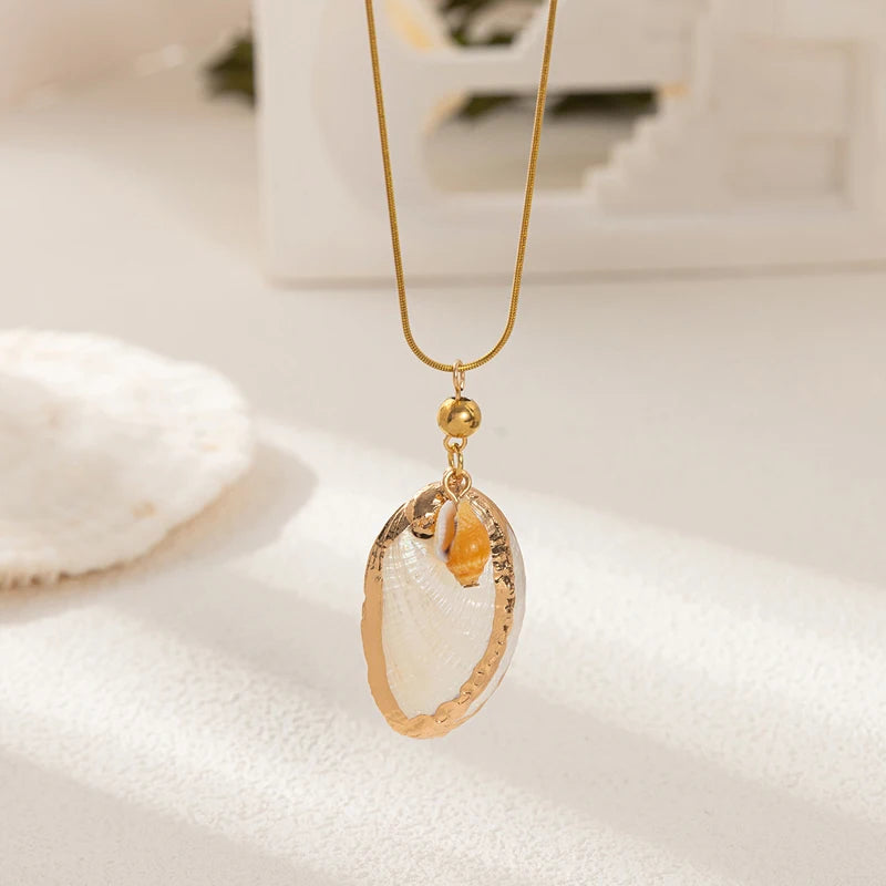 Stainless Steel Sea Turtle Necklaces Dolphin Shell Pendant for Women