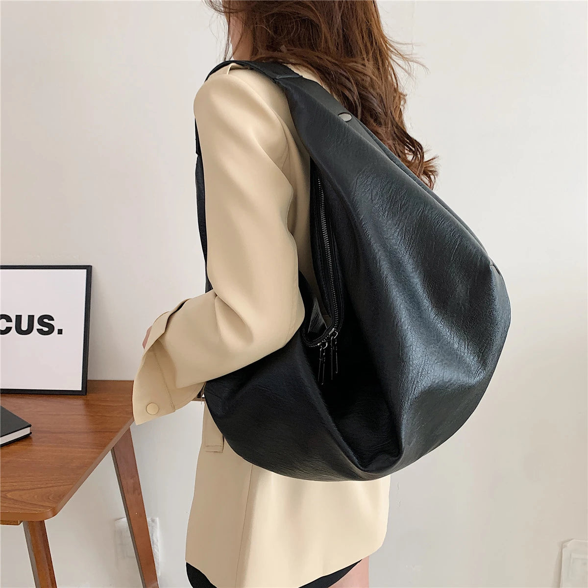 Big Black Shoulder Bags for Women Quality Soft Crossbody Handbag