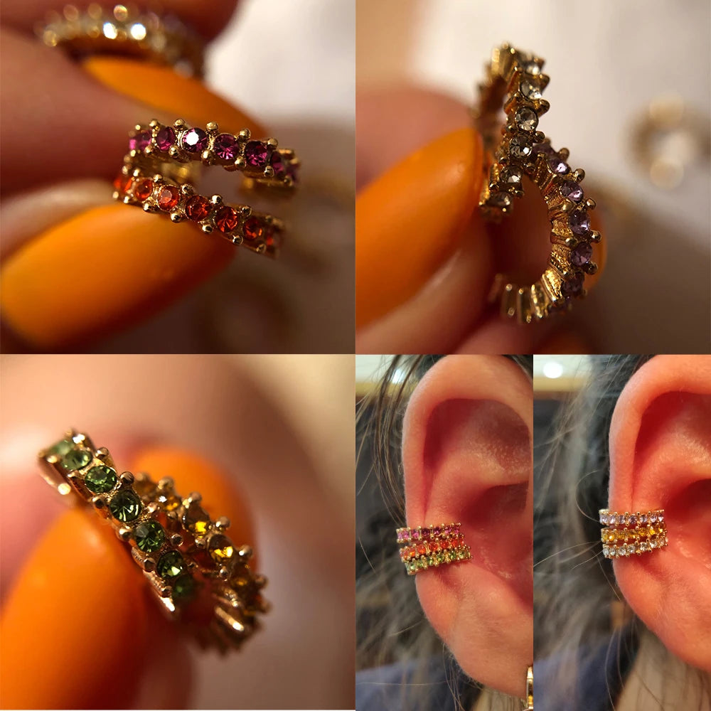New Arrival Multicolor Crystal Ear Cuff Stackable Shaped Ear Clips No Pierced Cartilage Earring for Women