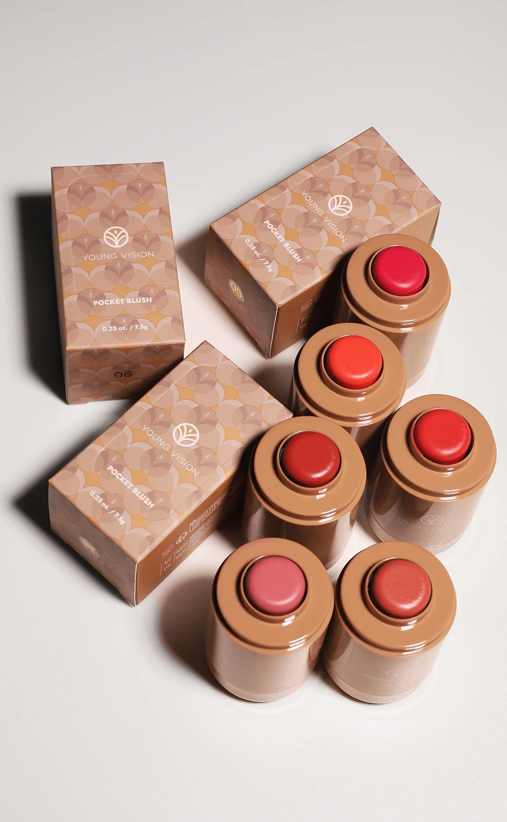 Powder blusher stick, natural 6 color, matte, portable, lip and cheek pocket, rouge cream