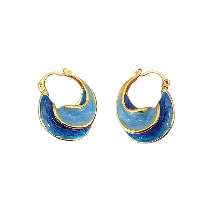 Elegant Metal Blue Clip On Twisted Hoop Earrings For Women