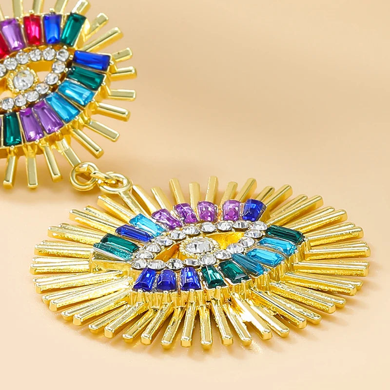 Metal Evil Eye Post Dangle Earrings For Women Multi Colors