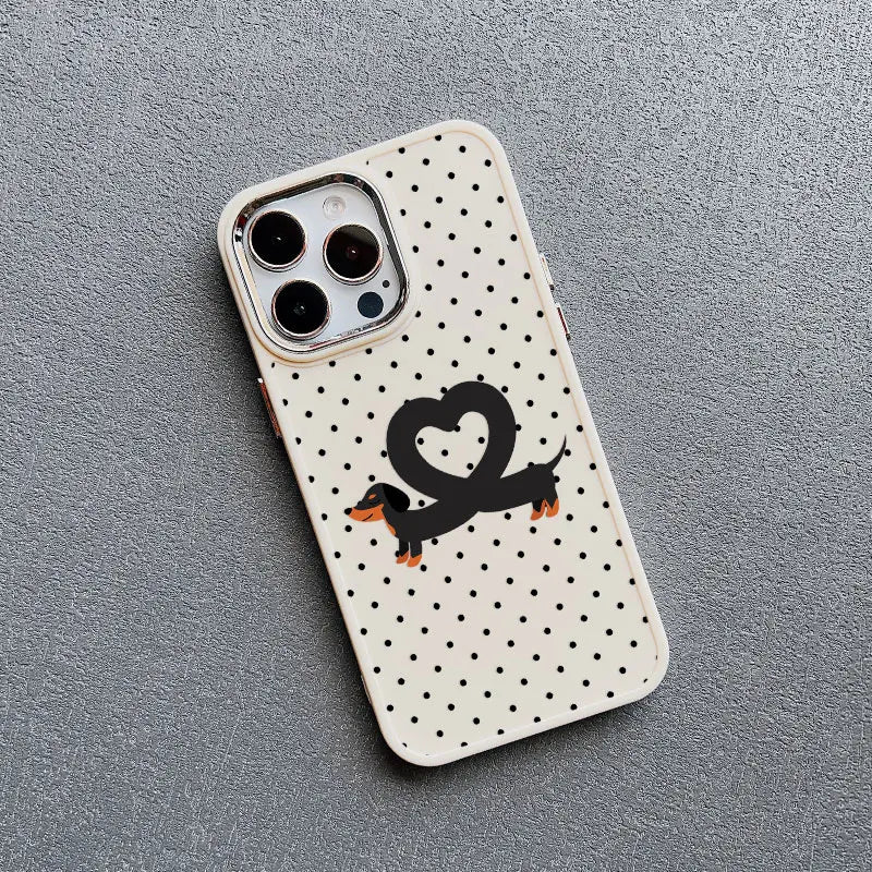 Vintage Dachshund Black Polka Dot Print Silicone Phone Case For iPhone 16 15 14 Pro Max Plus 13 12 11 Pro Max XR XS X Covers