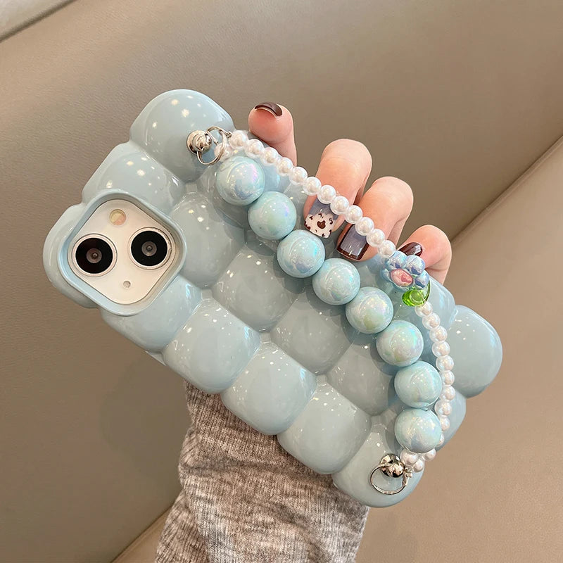 Luxury Pearl Bracelet 3D Ice Lattice Case For iPhone 13 Pro Max 16 15 14 11 12 Phone Back Cover