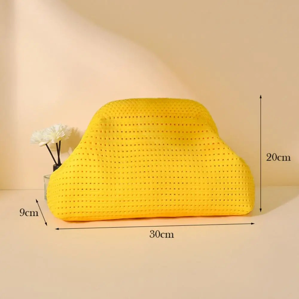 Trendy Solid Color Women Beach Clutch Bag Large Capacity Hollow Out Banquet Bag Soft Elastic Dumpling Purse Summer Season