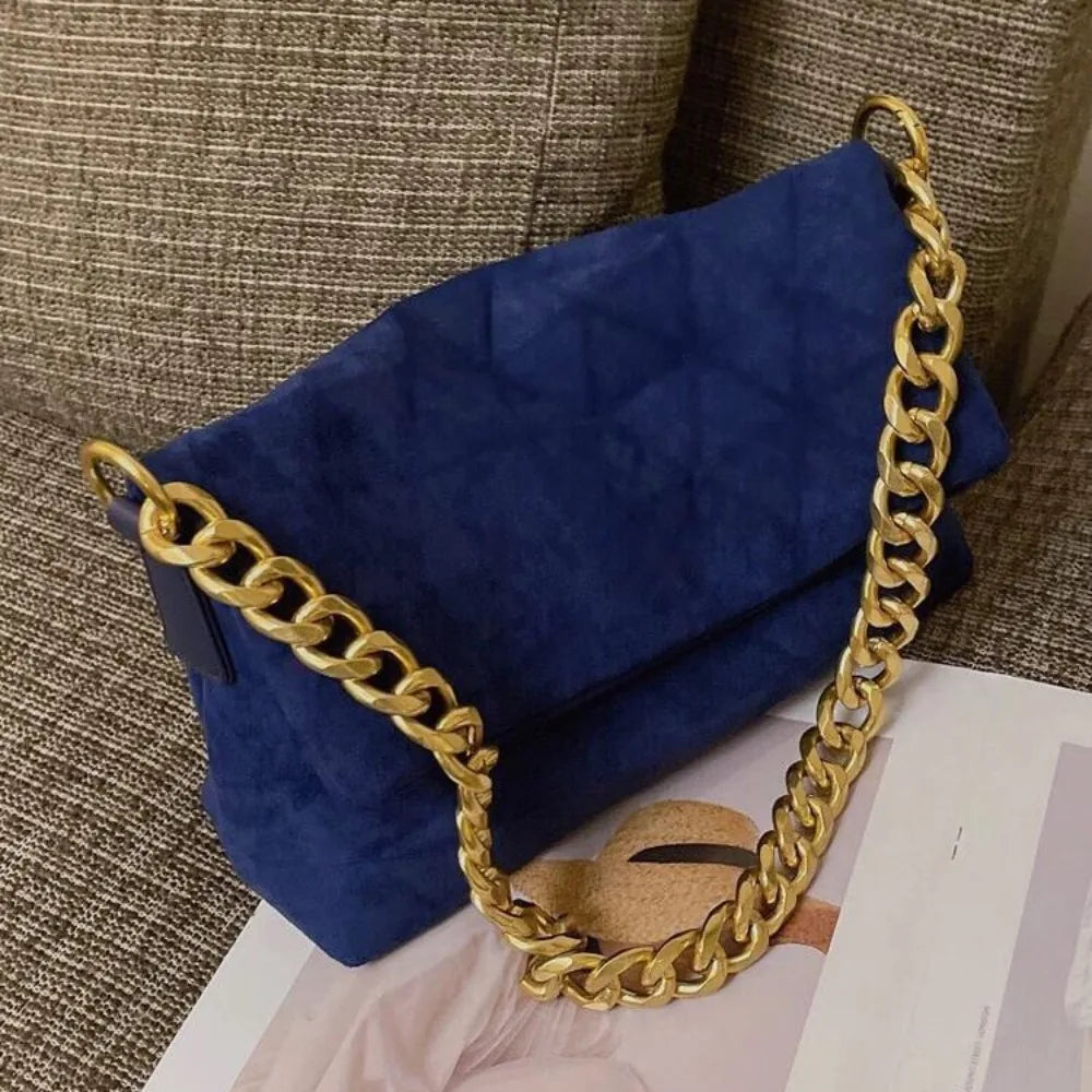 Fashion Thick Chains Tote Faux Suede Shoulder Bags for Women De