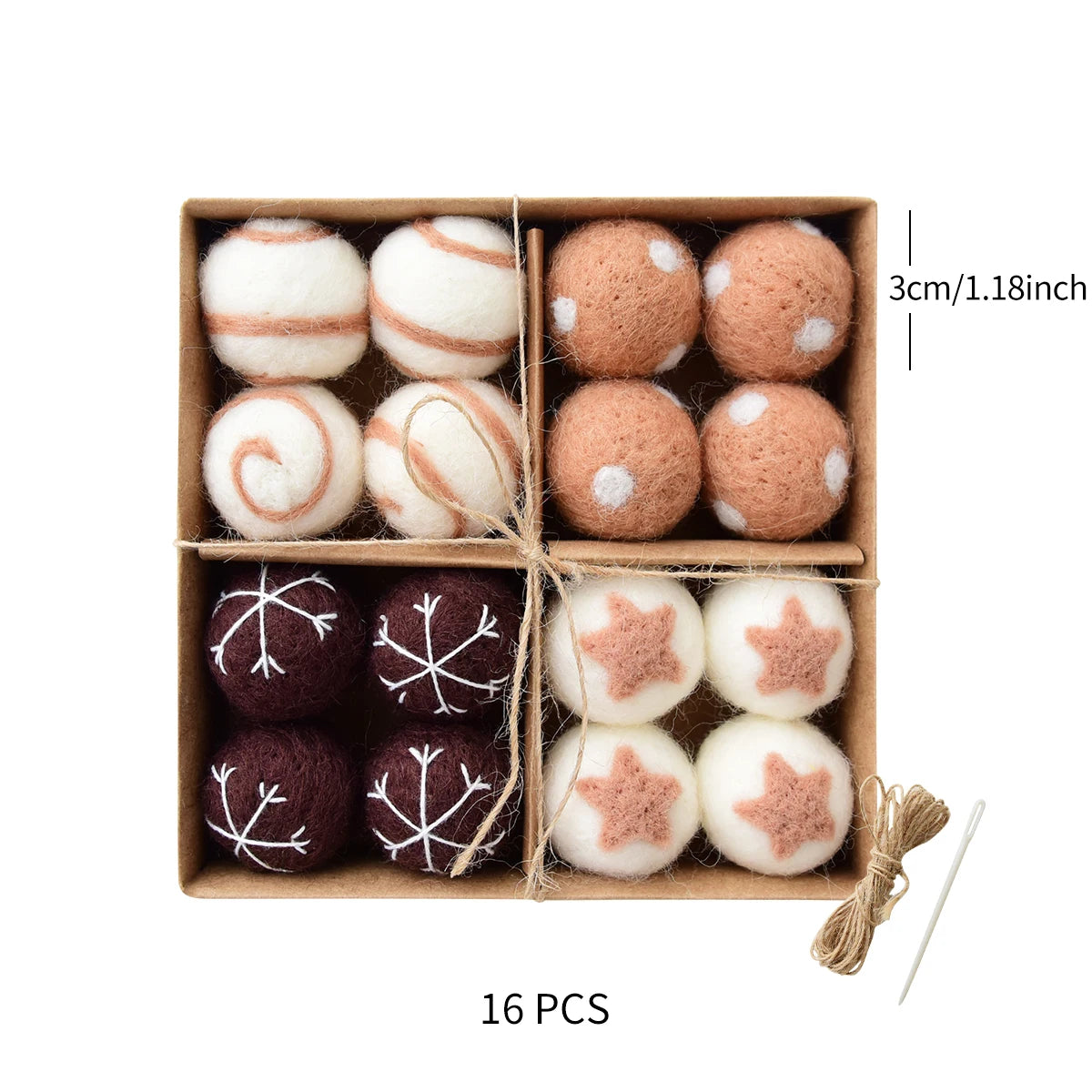 1 Box/16pcs Christmas Wool Balls Hanging Decorations Christmas
