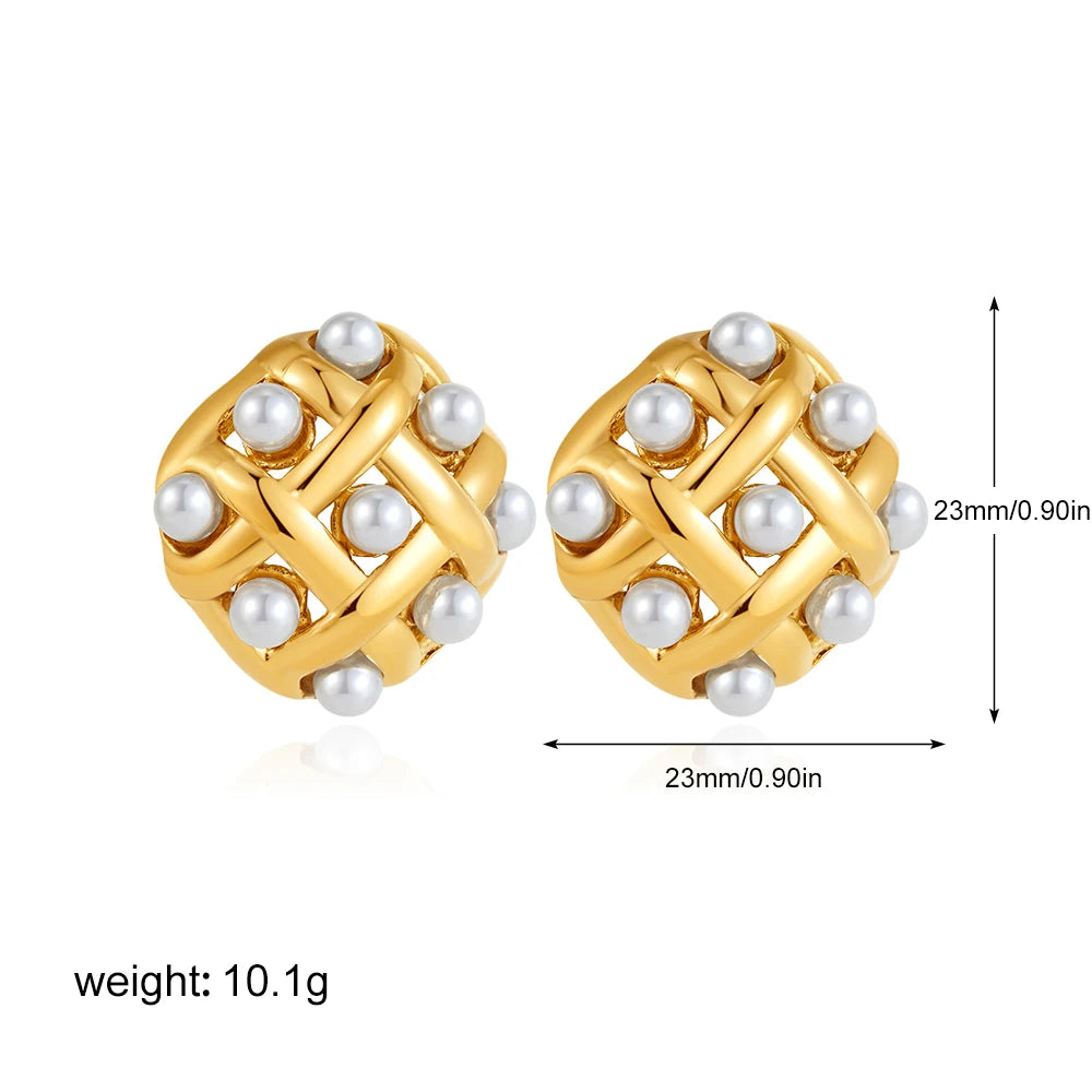 Elegant Stainless Gold Plated Pearl Steel Earrings for Women