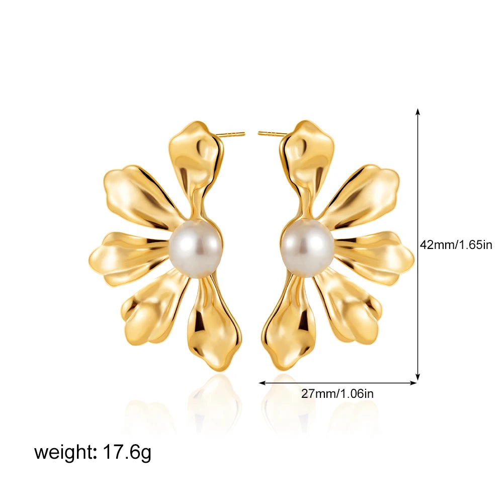 Elegant Stainless Gold Plated Pearl Steel Earrings for Women