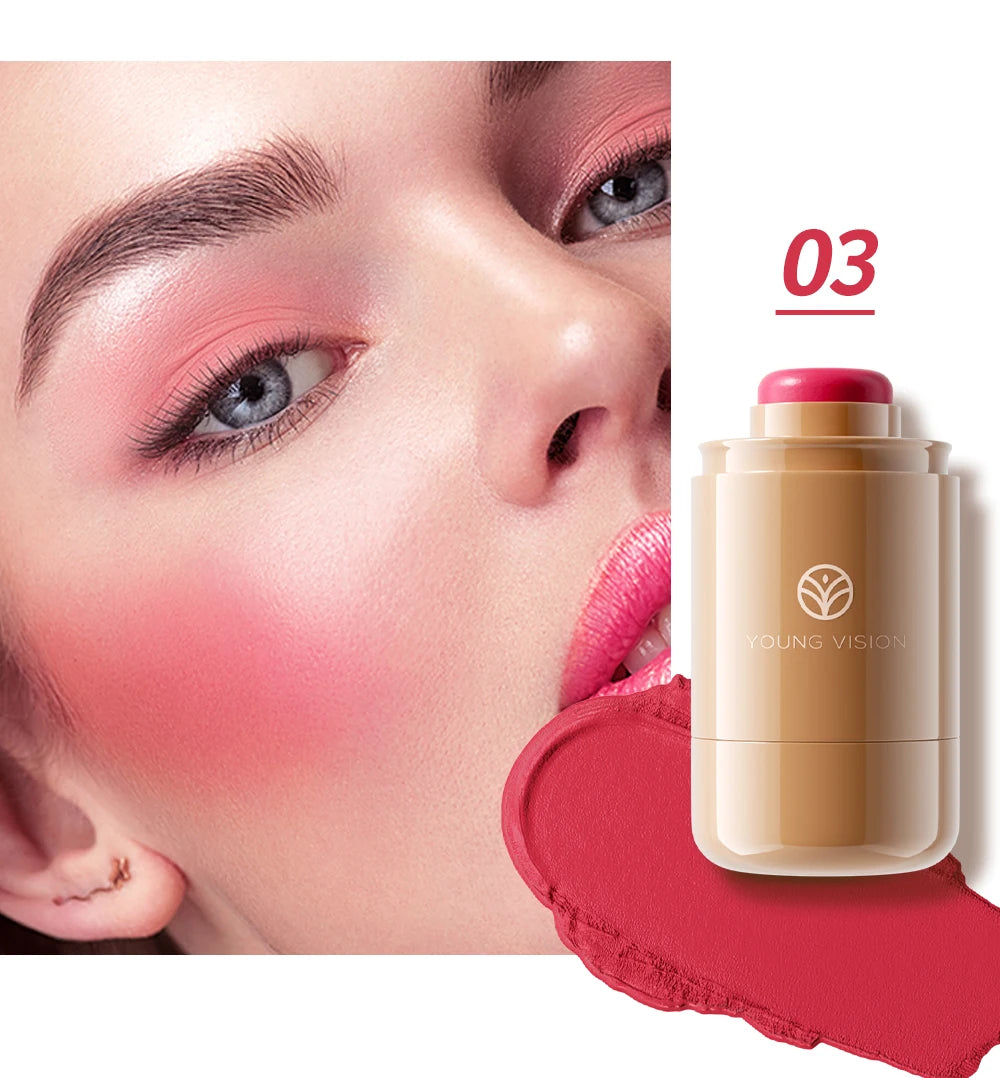 Powder blusher stick, natural 6 color, matte, portable, lip and cheek pocket, rouge cream