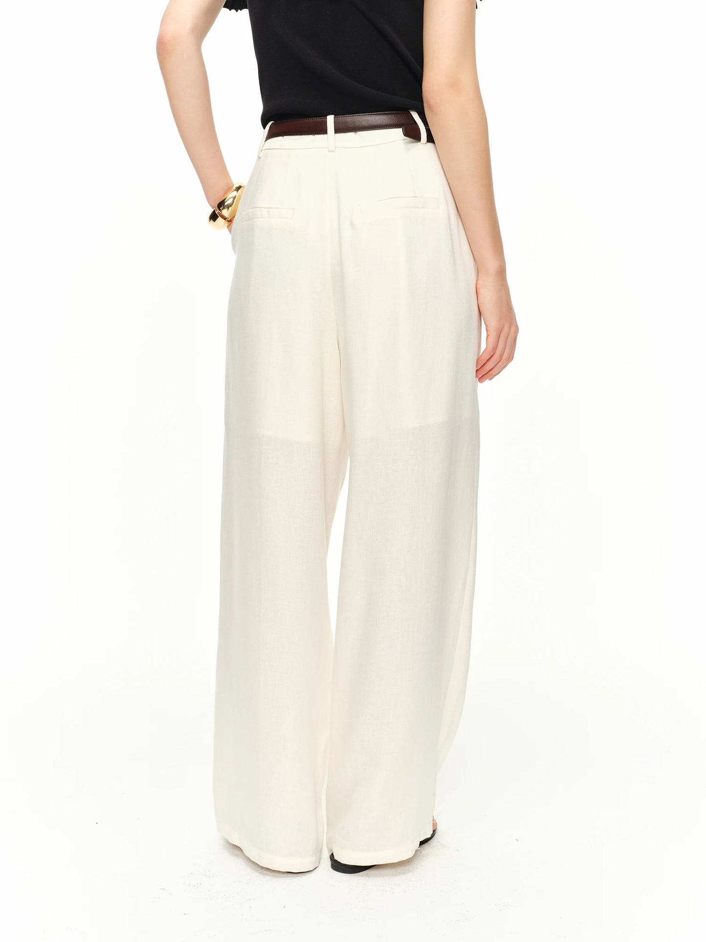 High-waisted Wide-leg Trousers Women Commuting Trendy Casual and Breathable Beige Pants for Summer