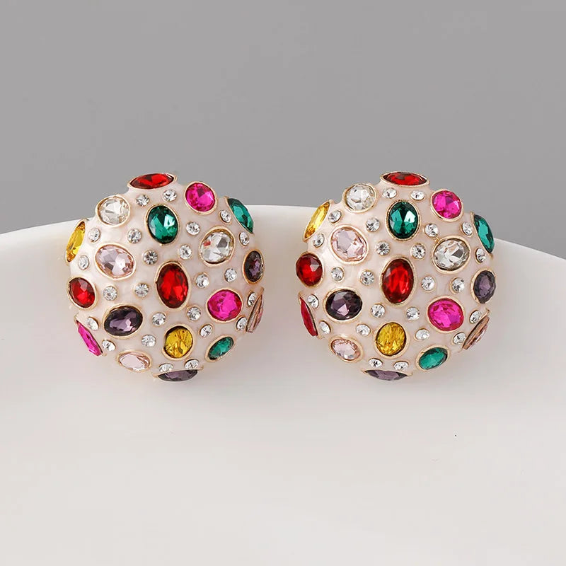 Heavy Elegant Metal Half Ball Earrings For Women Multi Colors