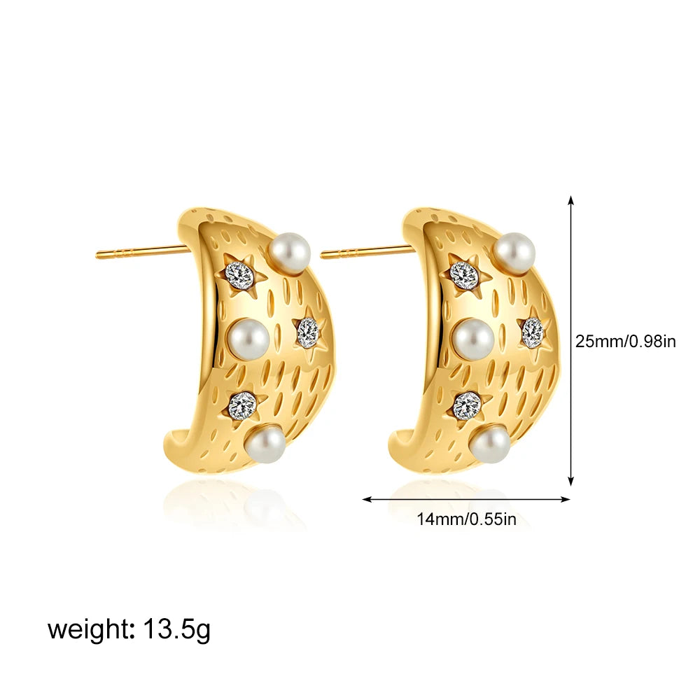 Elegant Stainless Gold Plated Pearl Steel Earrings for Women