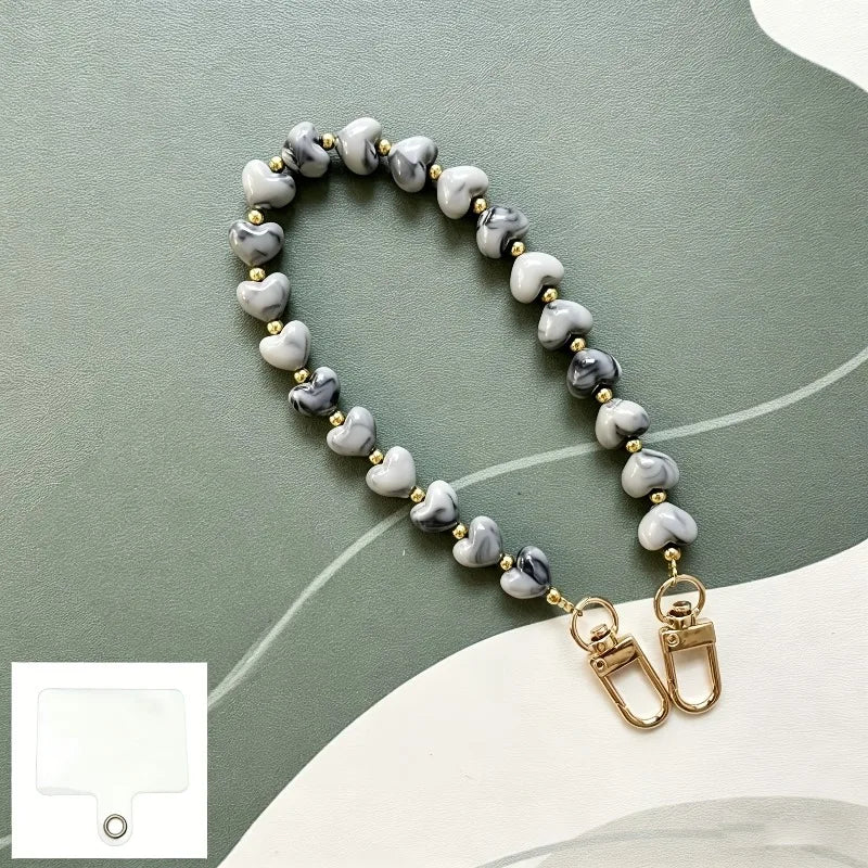 Fashion Acrylic Mobile Phone Chain Love Heart Pendant Beaded Telephone For Women