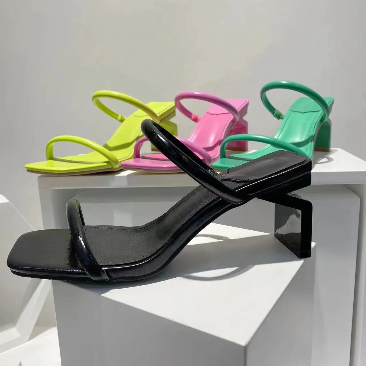 New Designer Sandals High Heels Square Headed Women's Slippers Summer Fashion Slide Women Luxury Flip Flops