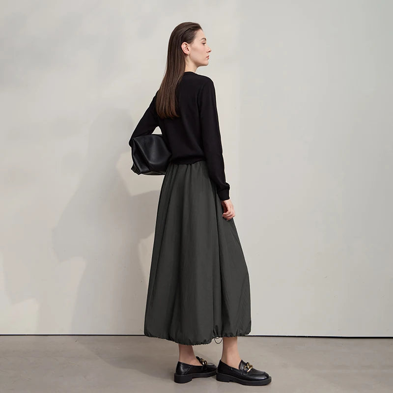 Skirts For Women Casual Loose Elegance Elastic Waist Solid Flower Bud Long Skirts