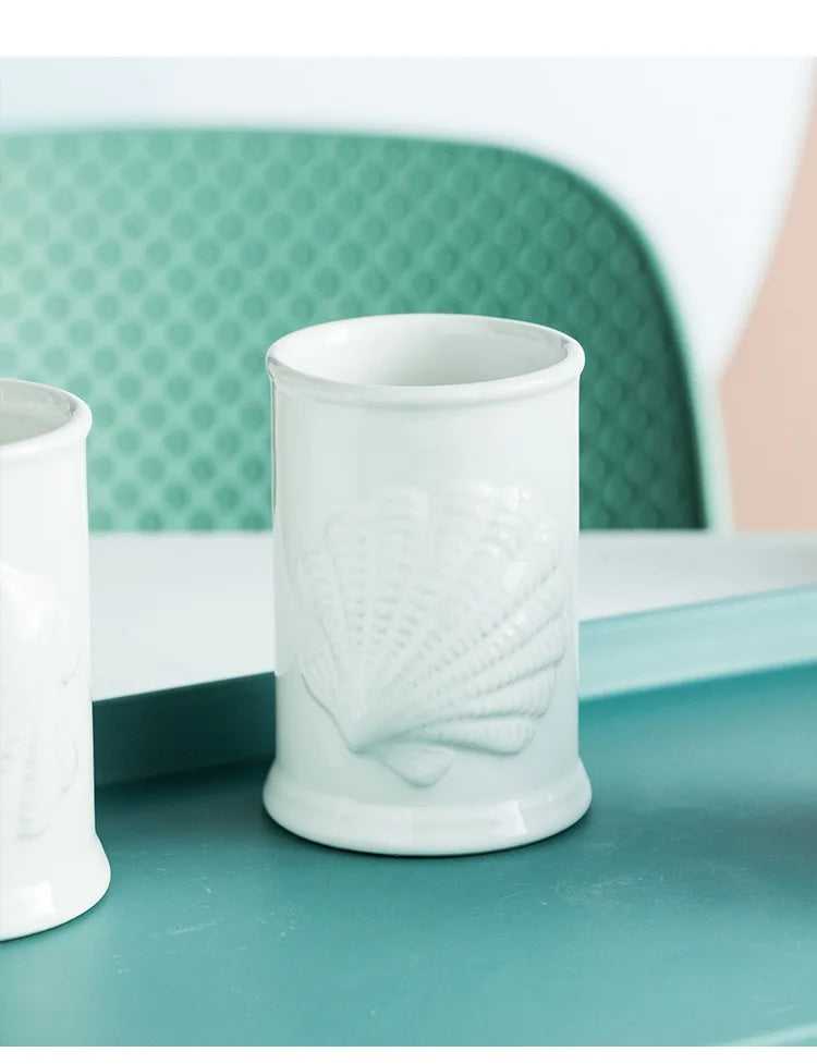 Porcelain Bathroom Set Bathroom Ceramic Starfish Shell Soap Dispenser Gargle Cup Bathroom Accessories Shower Gel Divided Bottle Soap Dish
