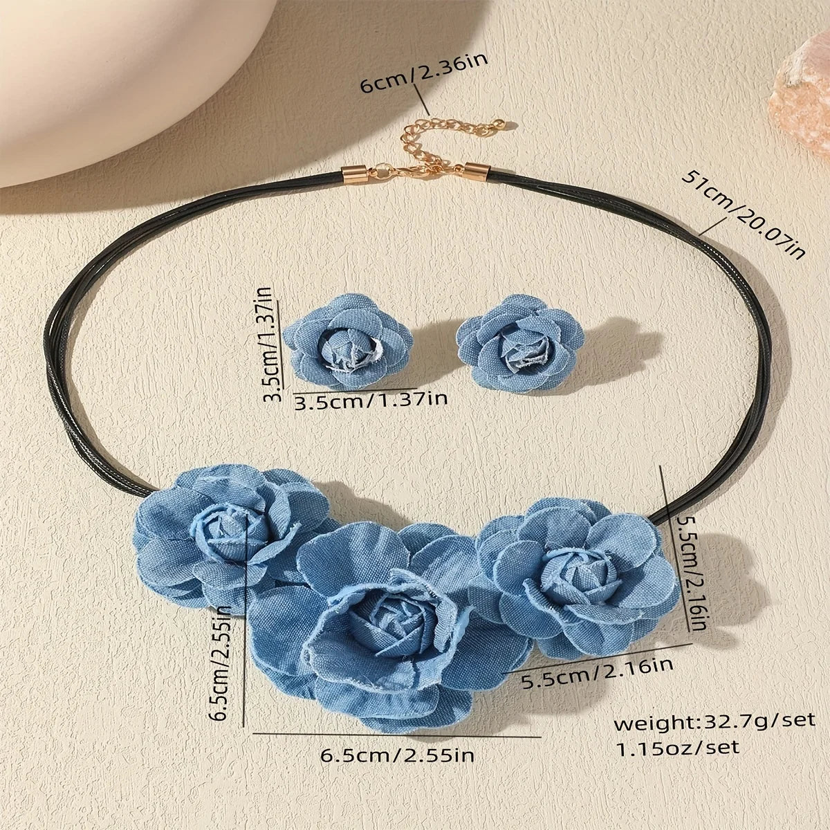 Set of 3 Fashionable Style Design Retro Denim Necklace Set Women's Jewelry