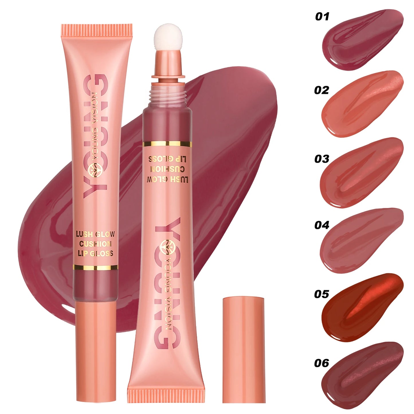 Liquid Water Brightening Lip 6 Color Plush Brush Head Squeezing Lip Color Moisturizing Lip Glaze