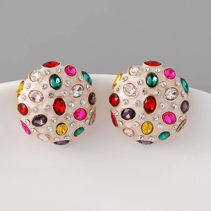 Heavy Elegant Metal Half Ball Earrings For Women Multi Colors