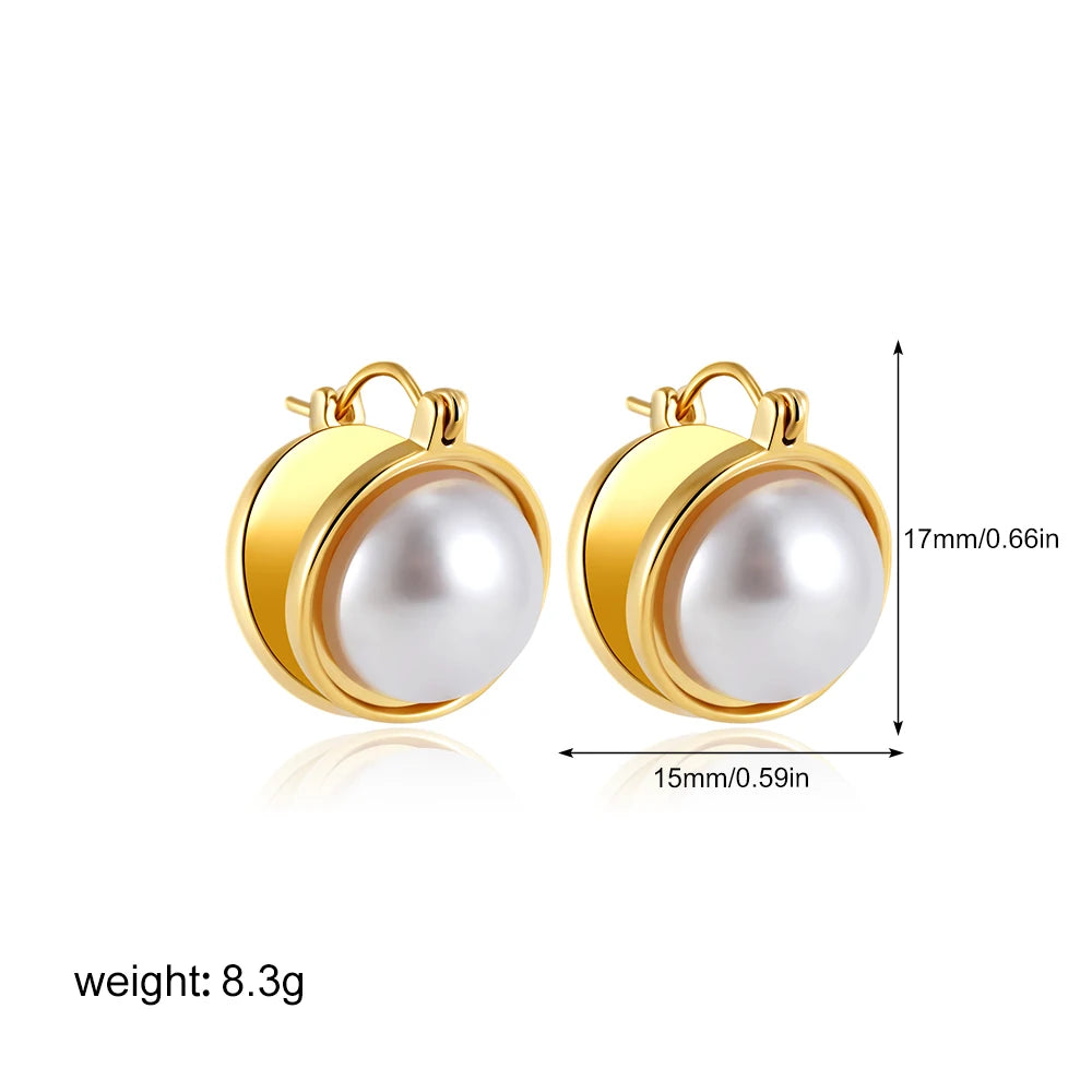 Elegant Stainless Gold Plated Pearl Steel Earrings for Women