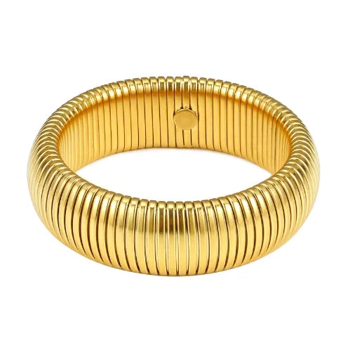 Waterproof Stainless Steel Texture Bracelet Retro Elasticity Thick Metal