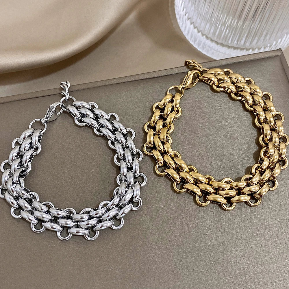 1pc Punk Gold Plated Steel Bracelets for Women Jewelry