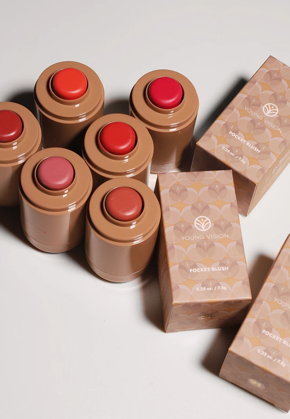 Powder blusher stick, natural 6 color, matte, portable, lip and cheek pocket, rouge cream