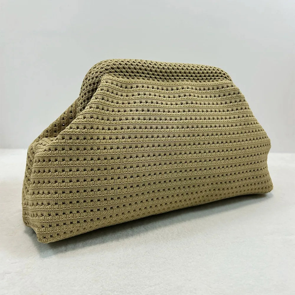 Trendy Solid Color Women Beach Clutch Bag Large Capacity Hollow Out Banquet Bag Soft Elastic Dumpling Purse Summer Season