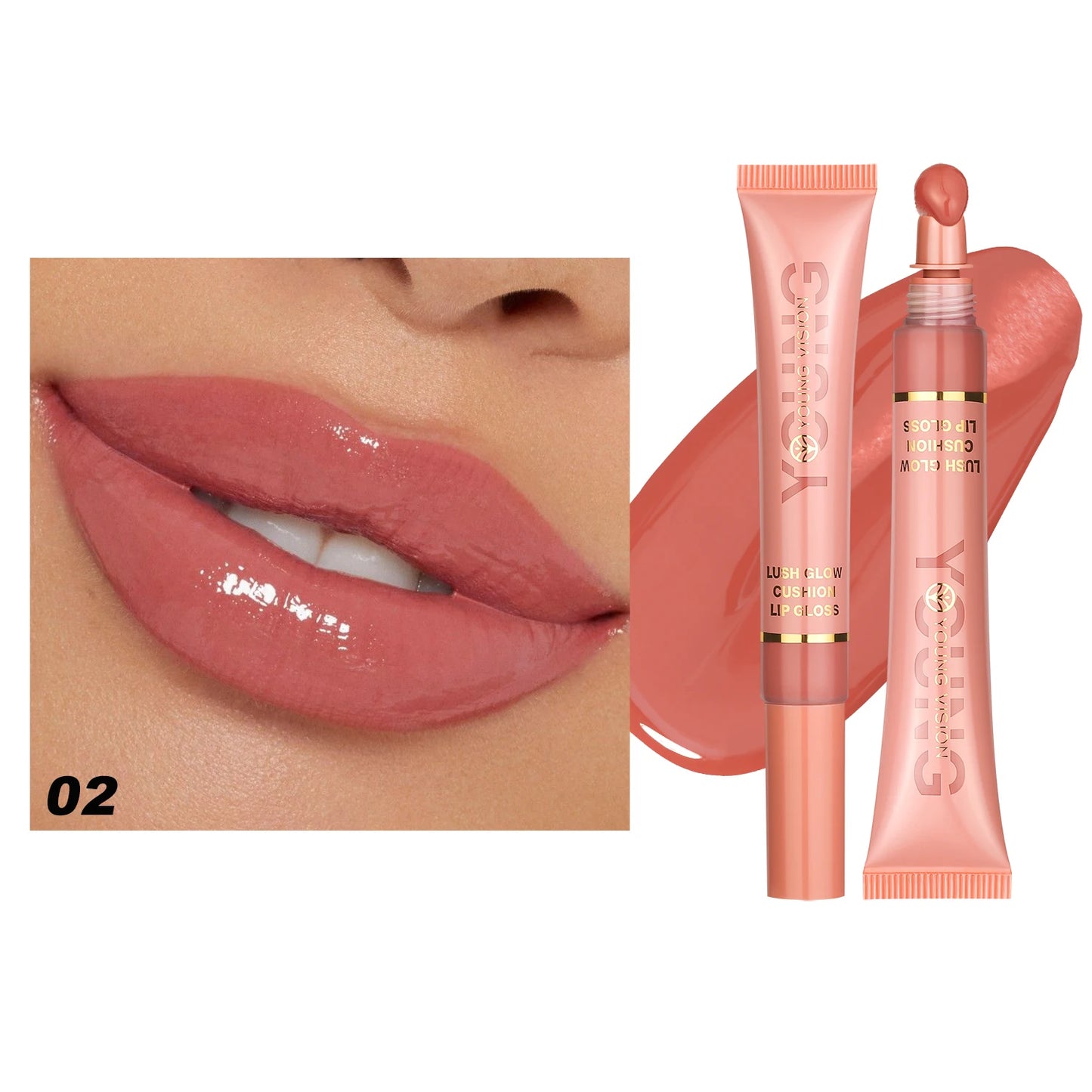 Liquid Water Brightening Lip 6 Color Plush Brush Head Squeezing Lip Color Moisturizing Lip Glaze
