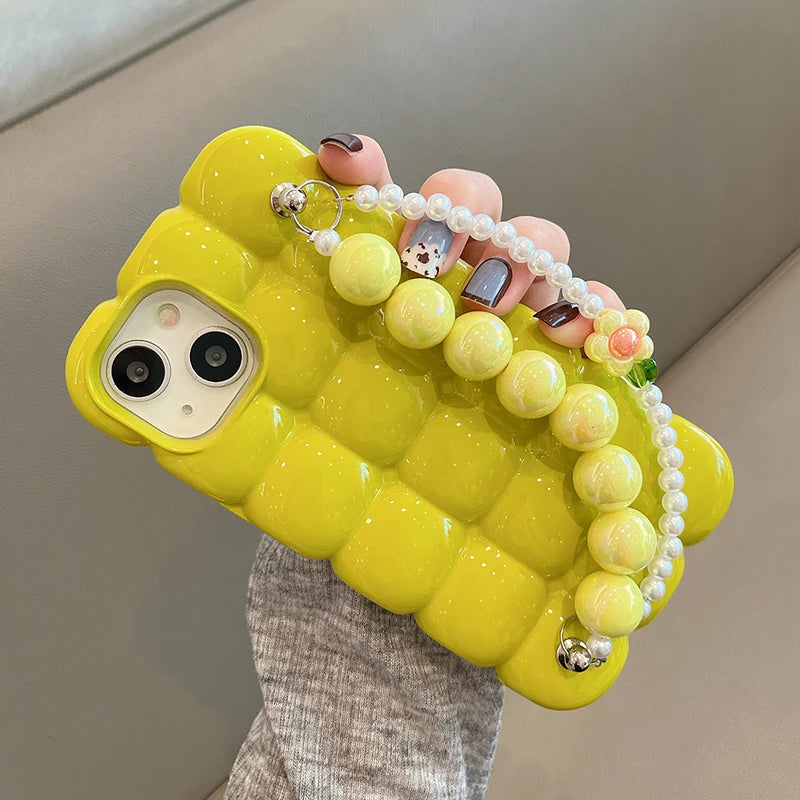 Luxury Pearl Bracelet 3D Ice Lattice Case For iPhone 13 Pro Max 16 15 14 11 12 Phone Back Cover