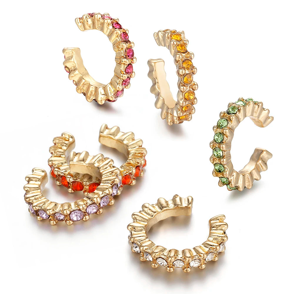 New Arrival Multicolor Crystal Ear Cuff Stackable Shaped Ear Clips No Pierced Cartilage Earring for Women