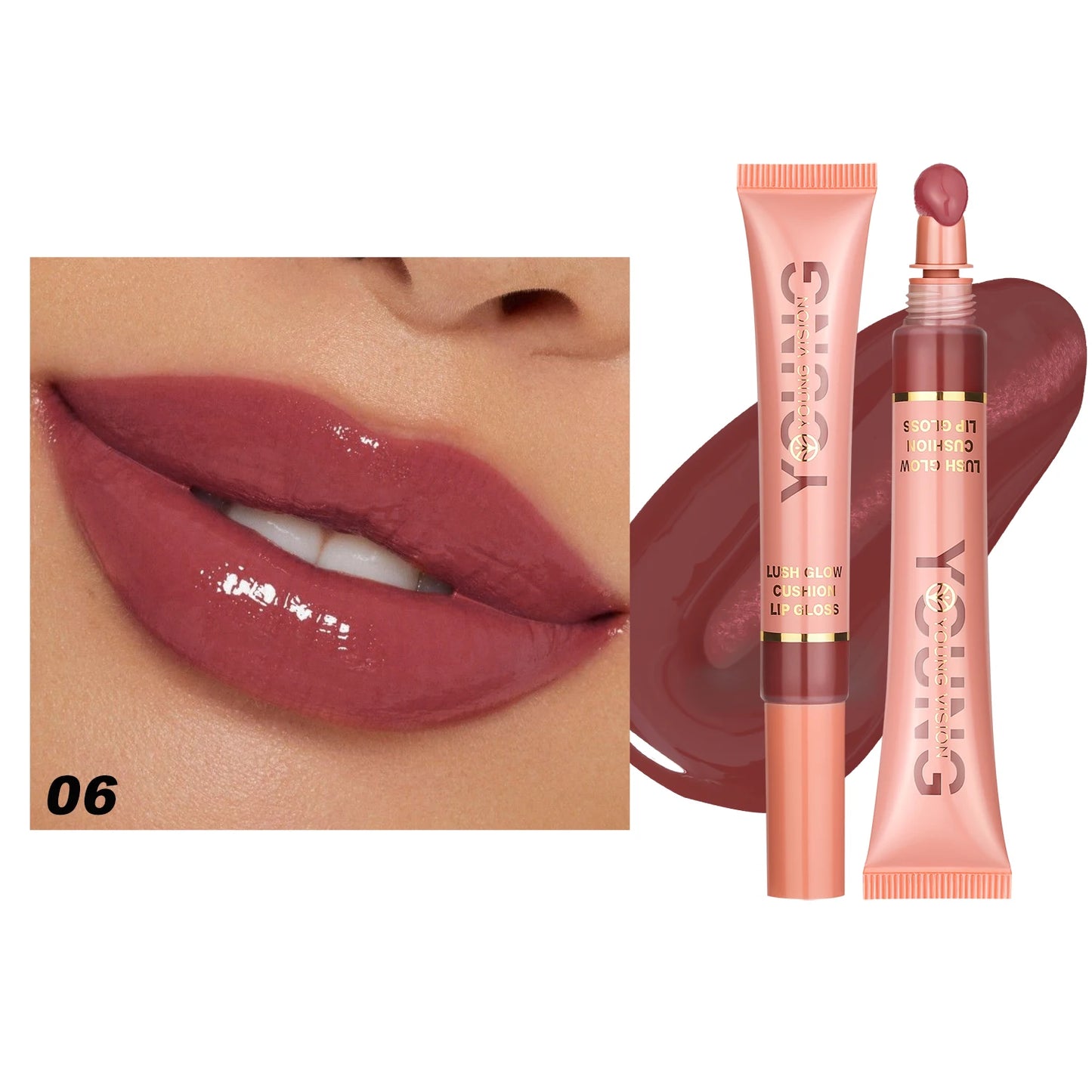 Liquid Water Brightening Lip 6 Color Plush Brush Head Squeezing Lip Color Moisturizing Lip Glaze
