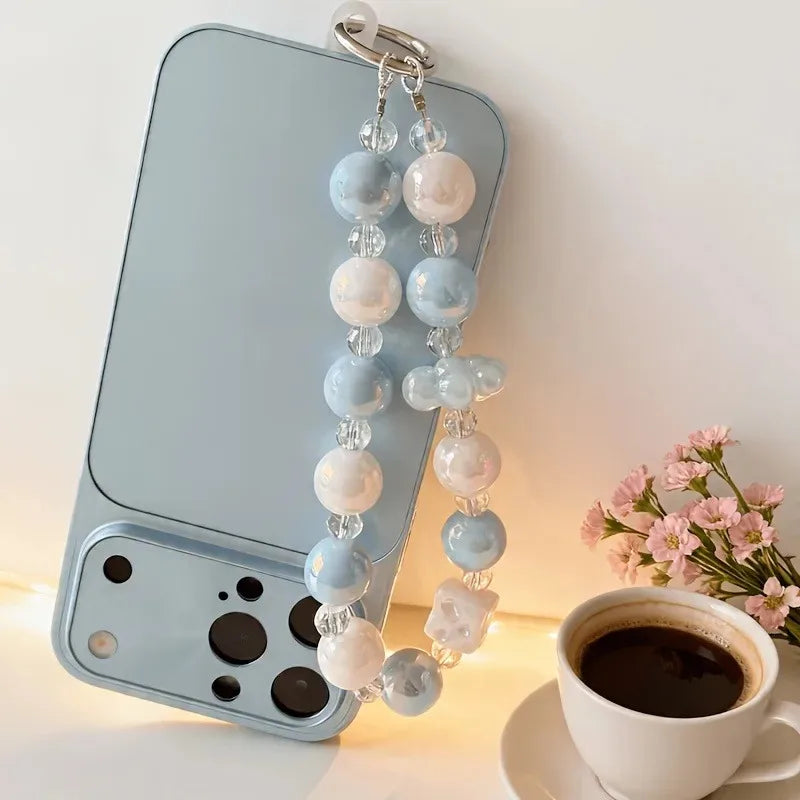 Stylish Glitter Painted Beads Phone Chain Cute Candy Color Keychain Bracelet Decoration Crystal Bead Pendant Girl