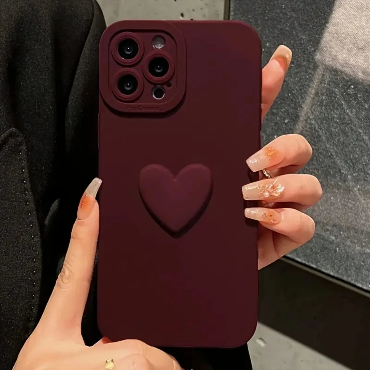 Burgundy Heart Phone Case For iPhone 14 13 11 15 Pro Max 12 Mini XS XR X 8 7 Plus SE 2025 14Pro 13Pro Matte Soft Cover